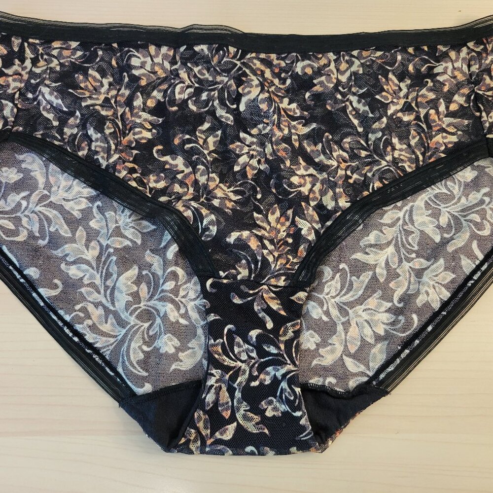 WACOAL Black Leopard Floral Netted Mesh Lace Full Brief Panty Panties sz XL NWOT
